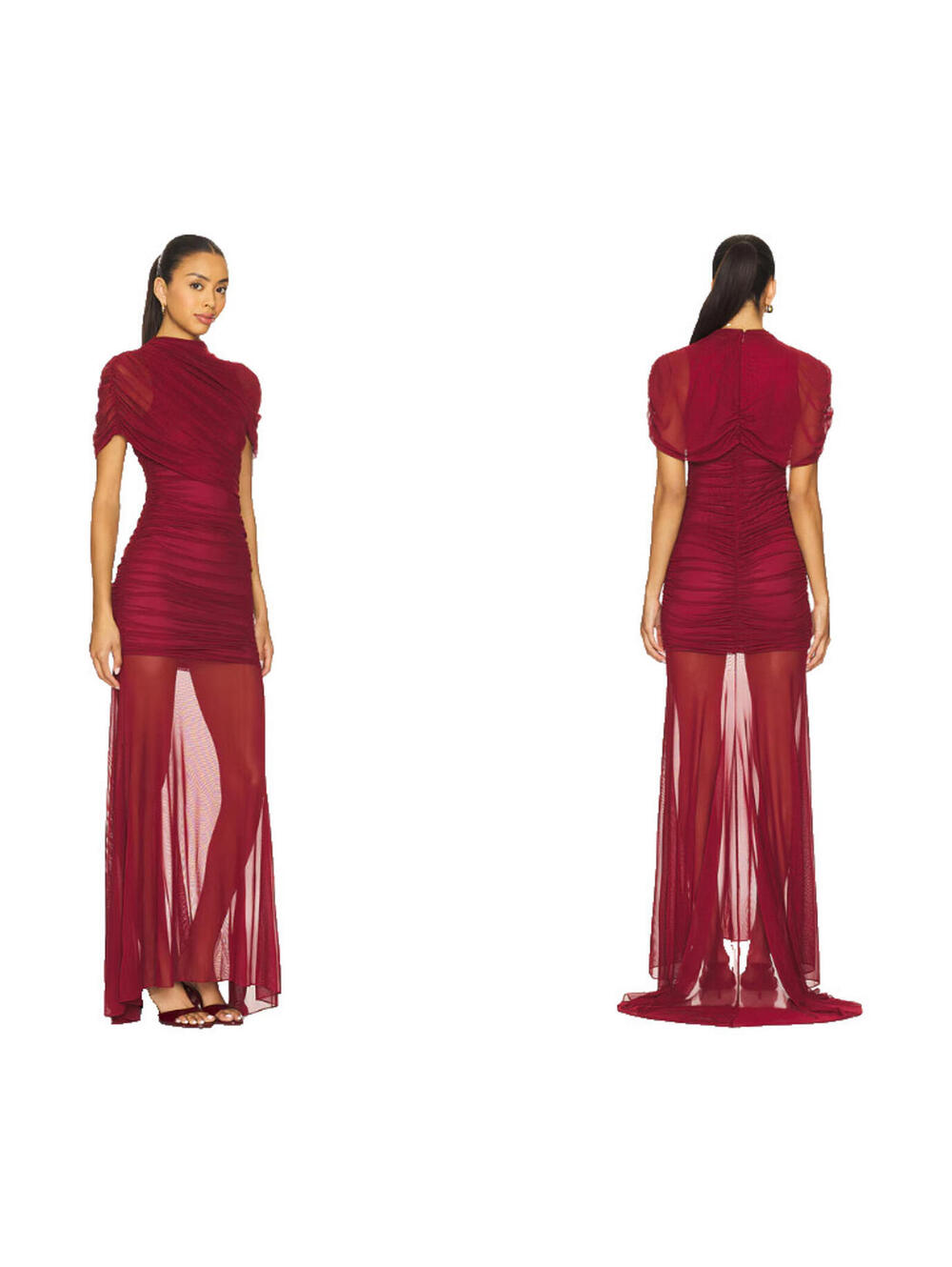 Amanda Uprichard x REVOLVE Evianna MESH Gown Draped  Burgundy size S $297msrp - Picture 2 of 9